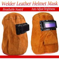 Solar Auto Darkening Filter Lens Welder Leather Hood Welding Breathable Helmet Mask Yellow Head-Mounted Leather Hood Grinding