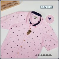 Capture Shirt เสื้อเชิ้ตผู้ชาย คอปก แขนสั้น oxford ลายคิวปิด สีชมพู มีถึงอก 48 นิ้ว