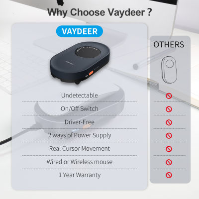 [ในสต็อก] VAYDEER เมาส์ Jiggler ผู้เสนอญัตติเมาส์เคลื่อนไหวจำลองที่มีสวิตช์เปิดปิดสำหรับคอมพิวเตอร์ตื่น