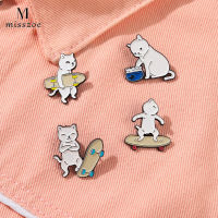 สีขาวสเก็ตแมวเคลือบ Pin ปกกระเป๋าเป้สะพายหลังตราคอลเลกชันเครื่องประดับเสื้อผ้ากระเป๋าอุปกรณ์เสริมของขวัญสำหรับเพื่อนเด็ก