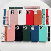 ZZOOI Suitable for iPhone 12 11 Pro X XS MAX XR 7 8 Plus Lychee Pattern Leather Phone Case Apple iWatch Strap 38/40/42/44mm Fran-13WS Cases