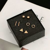 Cod Qipin Simple Alloy 4pairs Ear Stud Pierced Geometric Square Triangle Shaped Women Ladies Earrings Set