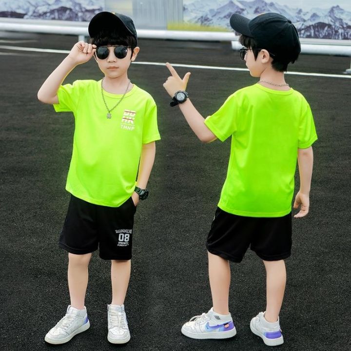 110-165cm-childrens-casual-short-sleeved-shorts-suit-breathable-sports-basketball-uniform-boys-girls-pullover-t-shirt-baby-fashion-korean-version-cloth