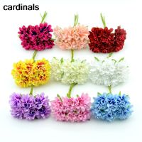 【cw】60pcslot Mini Silk Artificial Rose Flowers Bouquet Scrapbooking Fake Flower Stamen Wedding Party Decoration DIY Handmade