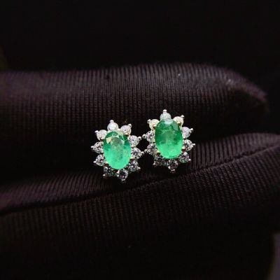 Grace Lovely Water Natural Green Emerald Earrings S925 Silver Natural Gemstone Earrings Women Party Gift Jewelry