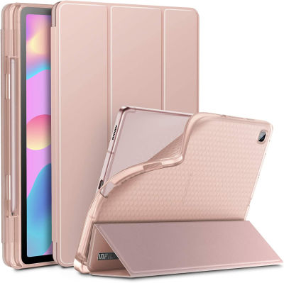 INFILAND Galaxy Tab S6 Lite Case with S Pen Holder, Tri-Fold Case with Frosted Translucent Back Fit Samsung Galaxy Tab S6 Lite 10.4 inch 2022 Release Tablet [Support Auto Wake/Sleep], Rose-Gold 01-Rose-Gold