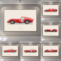 Limited Edition 250 GTO Le Mans Race Car ภาพประกอบ458 Spider Racing Dorm โปสเตอร์พิมพ์ Daytona ภาพวาดผ้าใบ Nursery Wall Art Room Decor