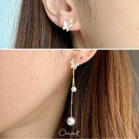 Blooming erflies java earrings. (ต่างหู+ทับหลัง งานชุบทองคำขาว เพชร CZ และมุก สามารถใส่ได้ 2 แบบ)