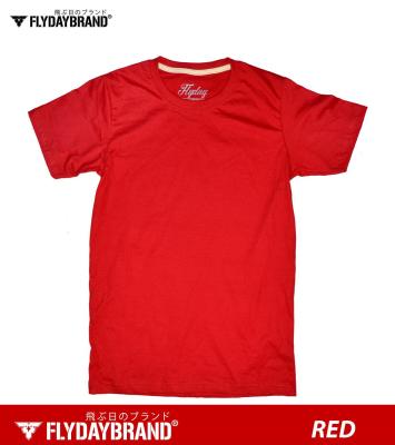 FLYDAY® :เสื้อยืดคอกลมแขนสั้น สีพื้น สีแดง