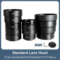 Camera Hood 37mm 39mm 40.5mm 43mm 46mm 49mm 52mm 55mm 58mm 62mm 67mm 72mm 77 82 Standard Hood Short Length Metal Screw-in