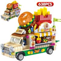 City Mini Snack Street View Ice Cream Truck Car Model Building Blocks Friends Hot Dog Camping Vehicle Bricks Toys For Kids Gift