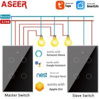 ASEER Tuya/Ewelink APP Control Wall Light Touch WIFI Switch 1-2-3-4 Gang 2 Way US Standard Works with Siri Google nest Alexa Power Points  Switches Sa