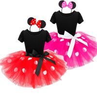 Kid Dresses for Girl Birthday Easter Cosplay Minnie Mickey Mouse Dot Dress Short Sleeve Baby Costume Girl Clothing With Headband