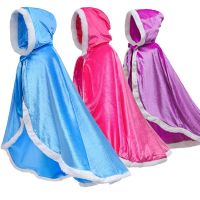 ZZOOI 2021 Winter Girls Elsa Cloak Girls Plus Velvet Cloak Cape Girl Princess Blue Clothes Kids Children Cartoon Hooded Shawl Clothing