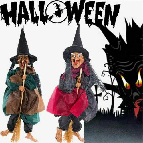 Halloween Hanging Animated Talking Witch Props Laughing Sound Control Decor USRR