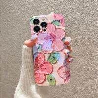 เคสโทรศัพท์สลายเลเซอร์แฟชั่นแวววาวลายดอกไม้สีชมพูสำหรับ iPhone 14 Pro Max 13 12 11 X XS XR 7 8 Plus เคสกันกระแทกสุดหรู SE3 SE2