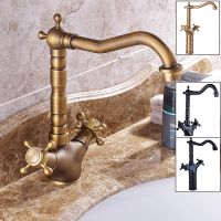 Antique Basin Brass Faucets Bathroom Sink Mixer Deck Faucet Rotate Single Handle Hot And Cold Water Mixer Taps Crane Tap Plumbing Valves
