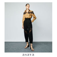 [asava ss22] Appliqué arrow Pants กางเกงผู้หญิง อาซาว่า ขายาว แต่งผ้าลูกไม้ ชายแต่งขอบยางยืด