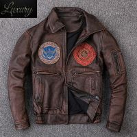 2024 New genuine Leather jacket Vintage Brown Cowhide Coat Men Military Pilot Jackets Air Force Flight Clothes Size S-5XL