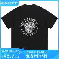 WILLIAM FOX Gothic Letter Thorn Rose Circle Print Loose Shoulder Round Neck Short Sleeve T-Shirt