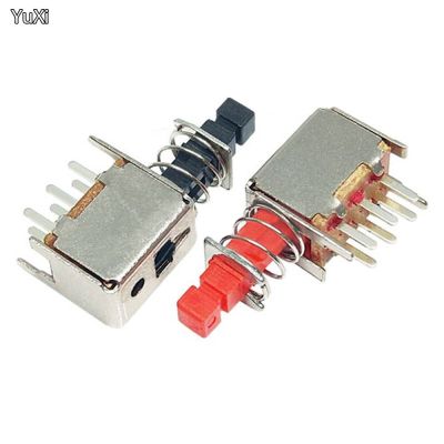 10Pcs PS-22F03 Right Angle PCB Latching Push Button Switch with Cap DPDT Double Pole Self/No-Locking Key Power Switches 6Pin A03