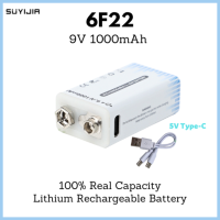 9V 1000MAh 6F22แบบชาร์จไฟได้ USB ชาร์จแบตเตอรี่ Li-Ion Square สำหรับ ไมโครโฟนของเล่น Multimeter