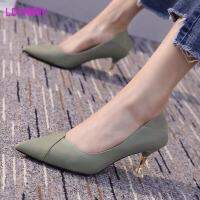 2022 New spring and autumn pointy soft leather kitten heel professional single shoes for women