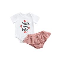 Wallarenear 0-18M Newborn Lovely Baby Girl Shorts Set Short Sleeve Lettering Romper Elastic Waist Pleated Solid Color Skirt  by Hs2023