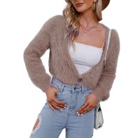 Mohair Cardigans Women Tops Fall WomenS Loose Casual V Neck Short Cardigan Top Long Sleeve Plush Knit Sweater