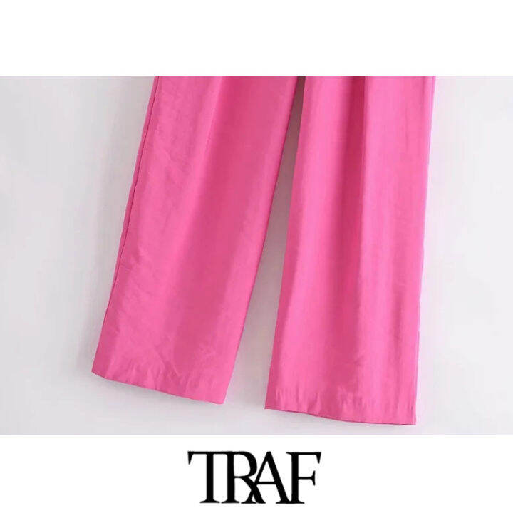 traf-women-chic-fashion-side-pockets-wide-leg-pants-vintage-high-waist-zipper-fly-female-trousers-mujer