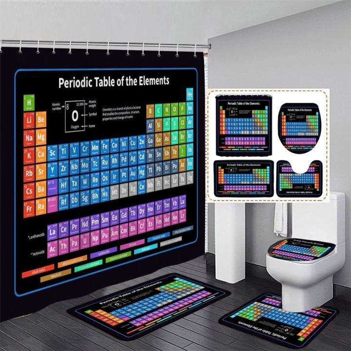 cw-๑-periodic-table-of-elements-shower-curtain-set-children-non-slip-rug-toilet-lid-mats