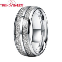 8Mm Wedding Band Tungsten Engagement Rings For Men Women Domed Meteorite Inlay Comfort Fit