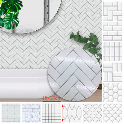 yurongfx 10pcs/set Wall Decoration Decals White Checkered Tile Stickers Mosaic Self-adhesive Wallpaper Waterproof Kitchen Bathroom Decor
