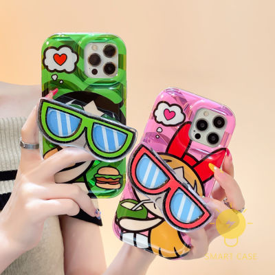 For เคสไอโฟน 14 Pro Max [Cute Cartoon with Glass Pop Grip] เคส Phone Case For iPhone 14 Pro Max Plus 13 12 11 For เคสไอโฟน11 Ins Korean Style Retro Classic Couple Shockproof Protective TPU Cover Shell