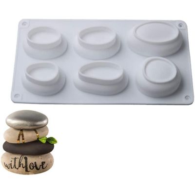 GL-แม่พิมพ์ ซิลิโคน ก้อนหิน รูปถ้วย วงรี หลายขนาด 6 ช่อง (คละสี) 3D Cobblestone Shaped Silicone Moulds