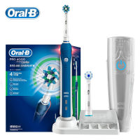 Oral B Pro 4000 3D Smartseries แปรงสีฟันไฟฟ้าอัลตราโซนิกพร้อมเซ็นเซอร์ความดันที่มองเห็น พลังงาน 4 โหมดกันน้ำแบบชาร์จไฟได้-Soneye