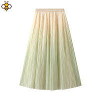 0872 One Size (45-75kg) Spring Summer High Waist A-lineGradient Color Pleated Half Length Skirt