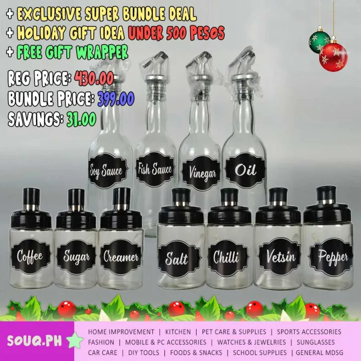(MEGA BUNDLE) COFFEECREAMERSUGAR + SPICES + CONDIMENTS SET PREMIUM GLASS BOTTLE SETS