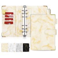 《   CYUCHEN KK 》 A6 Marble Budget Binder Refillable Notebook 6 Ring Binder สำหรับ A6กระดาษฟิลเลอร์หนัง Binder พร้อมหัวเข็มขัดแม่เหล็กปิด