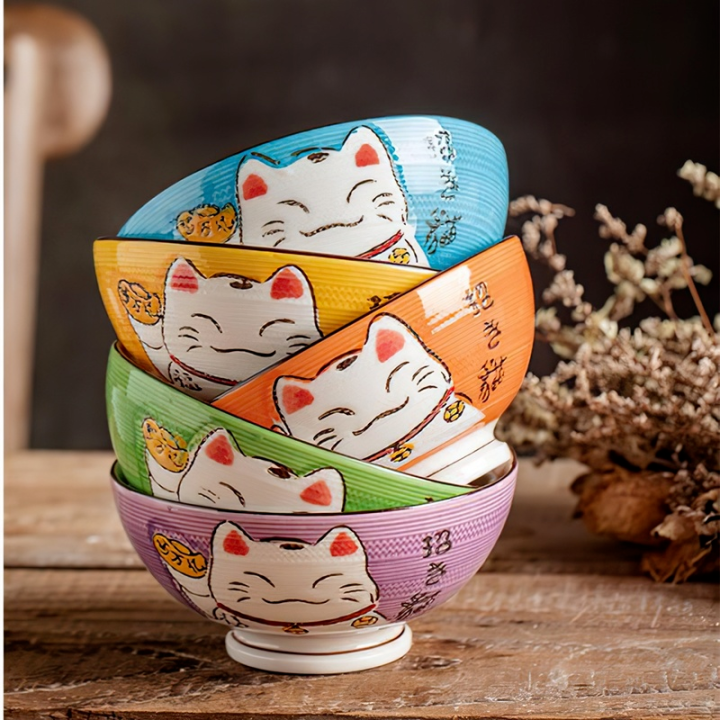 ceramics-bowl-set-4-5inch-lucky-cat-tableware-bone-china-rice-salad-soup-dinner-porcelain-dinnerware-household-kitchen-supplies