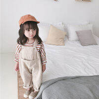 2022 New All-match Loose Girl Overalls Children Boy Big Pocket Fashion Sling Pants Corduroy Striped Overalls