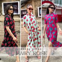 THONGYOY-Dress qipao fairy Rose เดรสกี่เพ้าลายกุหลาบ เดรสคอจีน ชุดจีนลายดอก