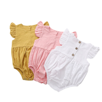 ฤดูร้อนเด็กทารก Romper Ruffles ปุ่มผ้าลินินเด็กทารก Rompers Playsuits Jumpsuits แฟชั่นทารกแรกเกิด Clothes