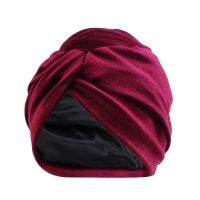 【YF】 2022 Winter Satin Lined Velvet Turban Cap Soft Womans Headwrap Muslim Under Hijab Hat Elastic Bonnet Twisted Turbans