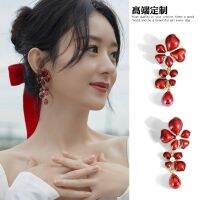 [COD] Zhao Liyings earrings with flowers red tassels retro earrings wedding festive temperament fashion design