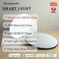 Zemismart zigbee โคมไฟเพดานอัจฉริยะ,โคมไฟติดผนัง LED RGB + C + W หรี่ไฟได้แบบบางพิเศษไฟติดตั้งบนพื้นผิว Alexa เสียง Tuya แอปตัวควบคุมการหรี่ไฟสำหรับห้อ