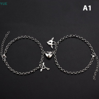 ?【Lowest price】YUE สร้อยข้อมือแม่เหล็กรูปหัวใจ2ชิ้น คู่สำหรับเครื่องประดับรูปปีกนางฟ้า