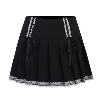 ‘；’ New Gothic Harajuku Rock Lace Cake Skirts BLACK Plaid Fashion Sweet Girl Punk Chain High Waist Mini Kawaii Short Skirts Girls