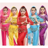 hot【DT】 Children Belly Costume Sequin Performance Kids Bollywood Dancing Halter Legged Pants