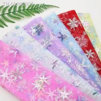 ㍿ 150cmx100cm Snowflake Tulle Rainbow Snow Star DIY Handmade Craft Hair Ornament Doll Cloth Snowflake Printed Mesh Fabric Supplies